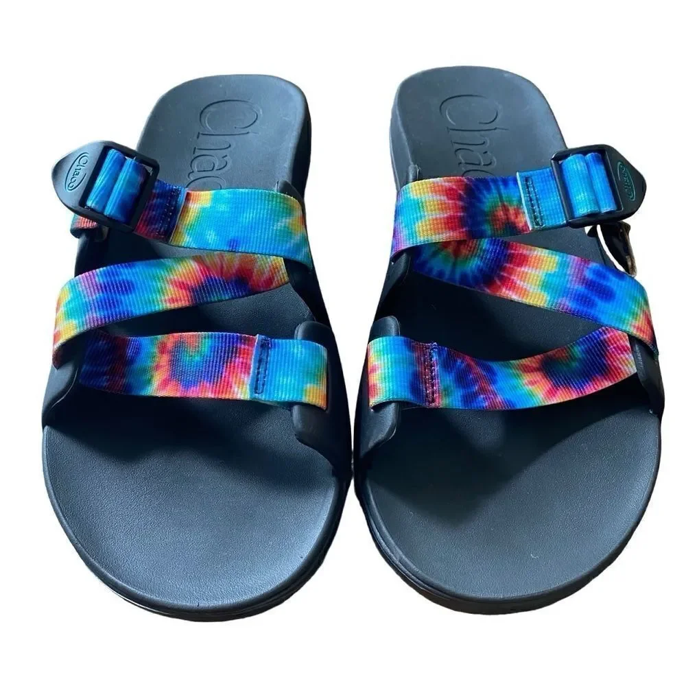 Chaco Chillos Slide Sandals Tie Dye Rainbow Water Shoes 12 NWOT